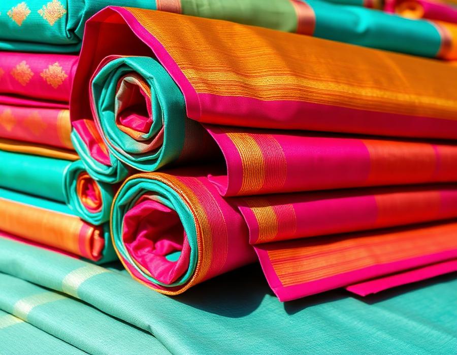 Colourful silk yarns prepared for weaving
